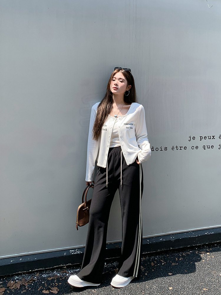 Picture of 63548丨Autumn and Winter High-Waisted Stripesd Strap Straight Casual Pants for Women Plus Size Women's Slimming Look Slightly Fat mm Wide-Leg Pants