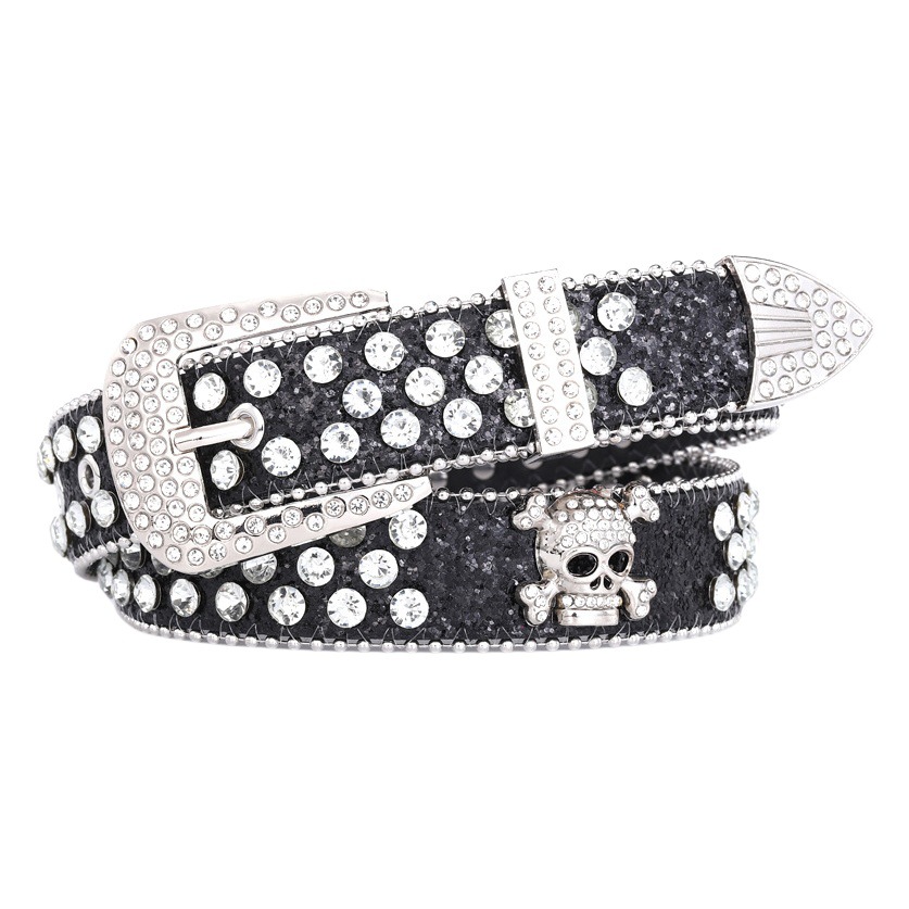 Buckle three-piece set rhinestone inlaid belt women's versatile decorative skull sequins with pants belt two sizes
