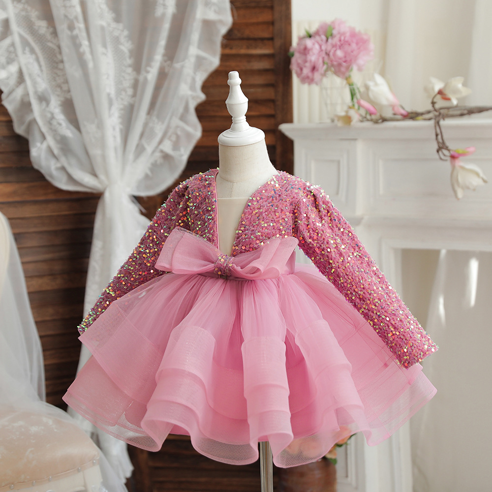 Picture of Girls' Princess Dress Birthday Autumn and Winter Show Performance Host Piano Performance Long-sleeved High-end Children's Evening Dress