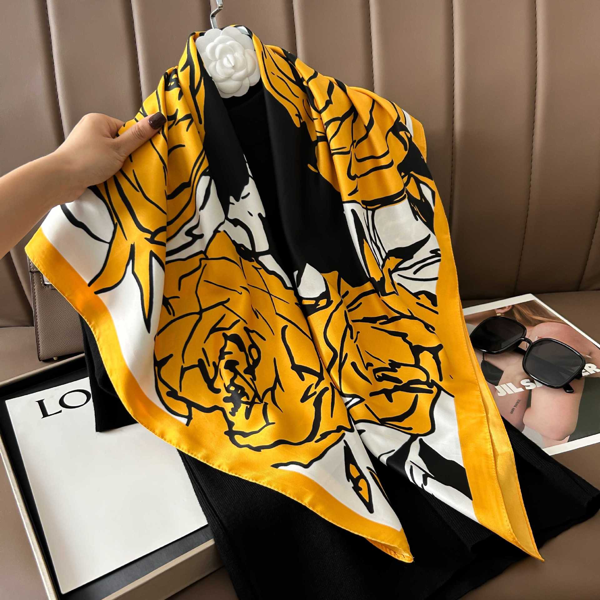 Picture of New 90cm Large Square Silk Elegant High-grade Decorative Shawl Women's Silk Scarf Fashion All-match Professional Scarf