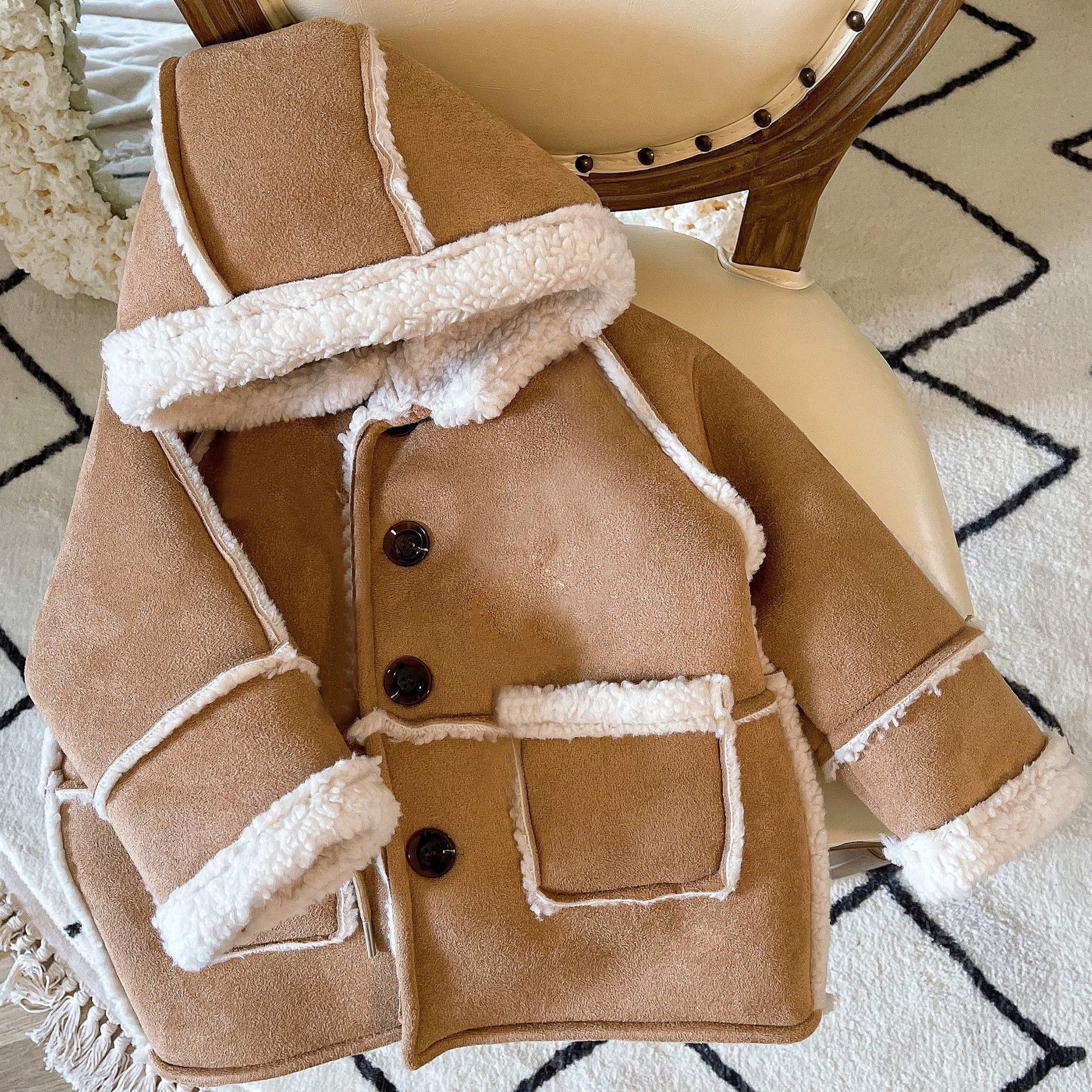 Korean Style Boys and Girls Baby Winter New Jacket Retro Fashionable Suede Thickened Lamb Wool Thick Warm Jacket