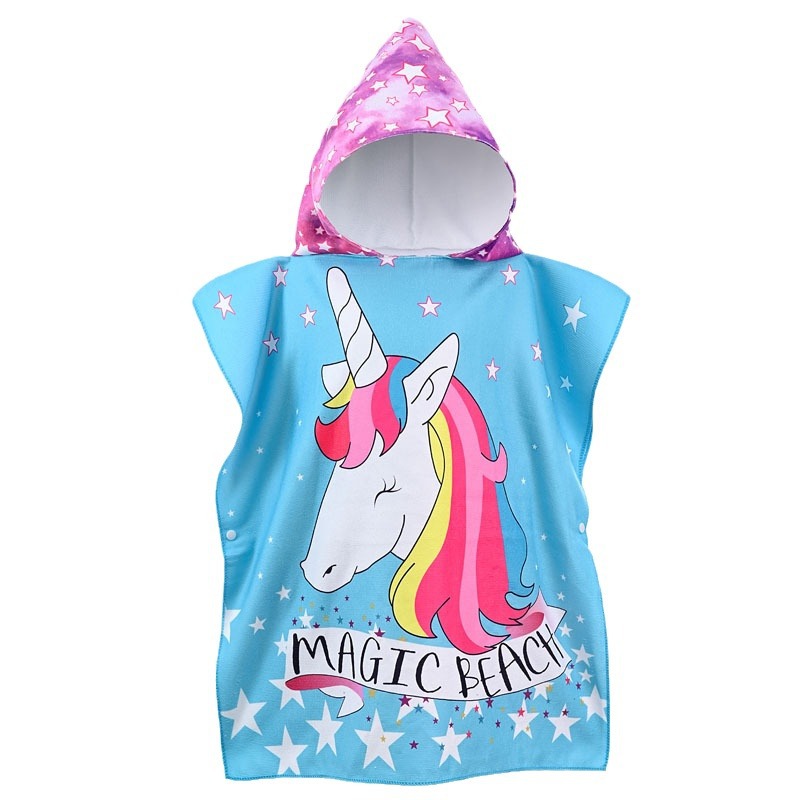 Picture of Children's Cape Bath Towel Microfiber Warp Knitted Cute Cartoon Printed Towel Can Be Worn in the Shower Hooded Absorbent Bathrobe