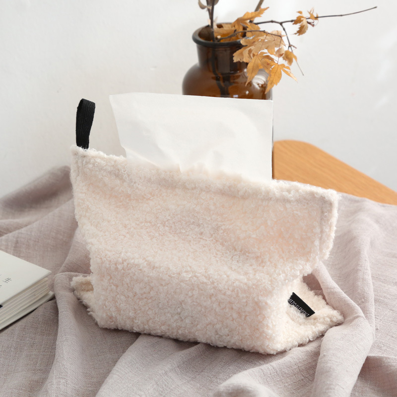 Picture of Beautiful Element Loop Velvet Household Living Room Tissue Bag Nordic Teddy Velvet Desktop Tissue Cover Tissue Box Tissue Box