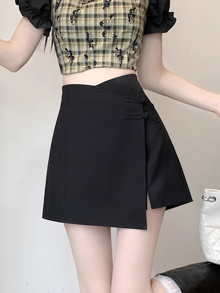 Picture of New Chinese Style Irregular Suit Pants Skirt 2024 Summer chubby girl High Waist Shorts Slimming Design Sense Skirt