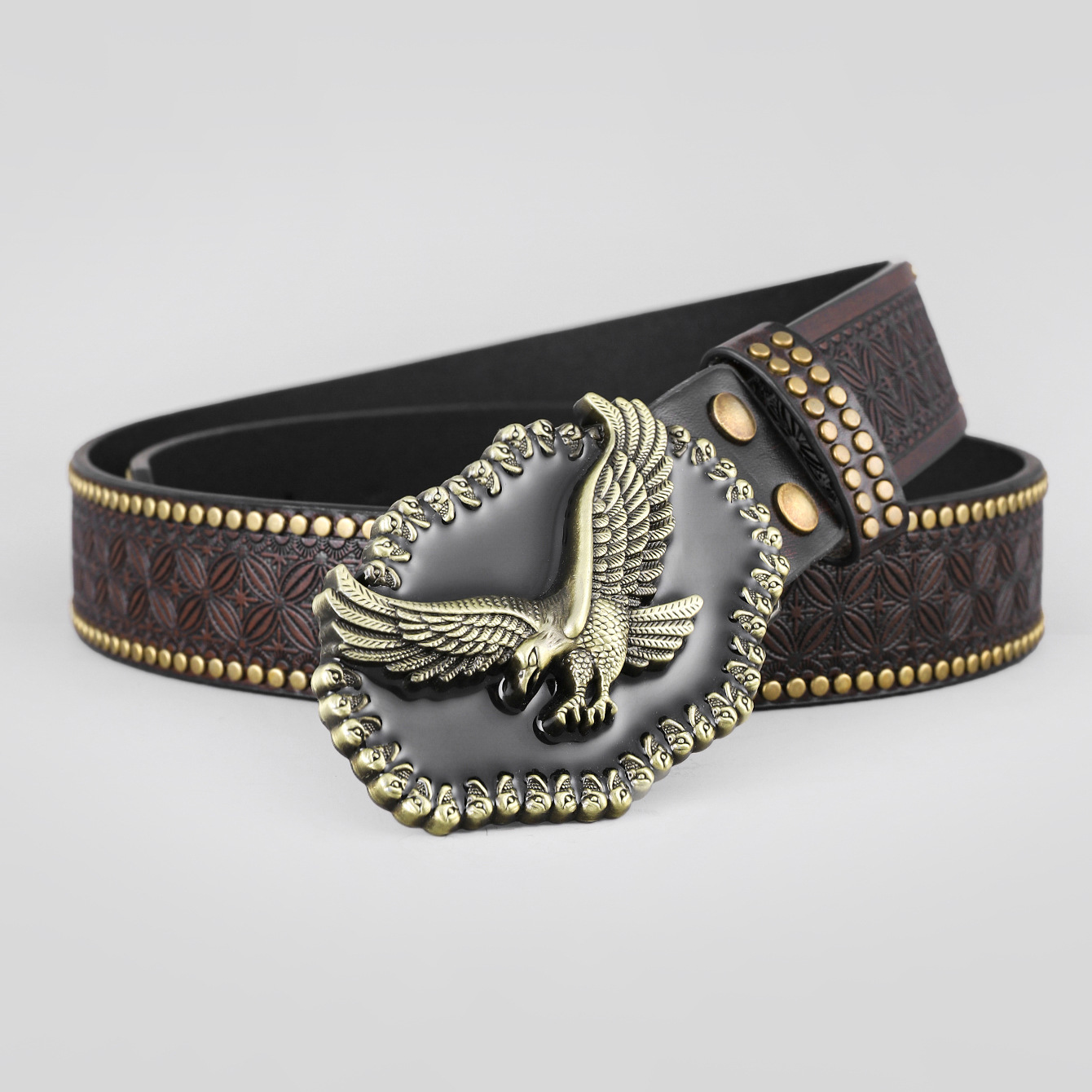 Belt Men's Printed Belt Men's Trendy Rivet Plate Buckle Fashion Retro Casual All-match Youth Belt Light Luxury Pattern