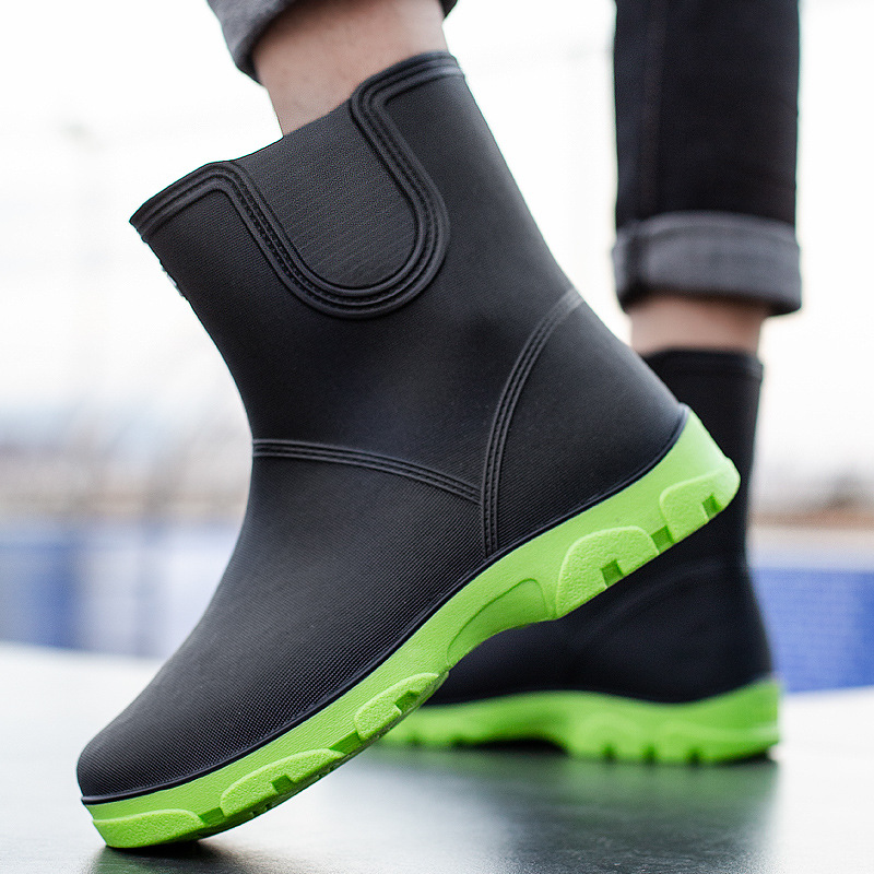 Couple's Mid-Calf Rain Boots for Men and Women, Outdoor Waterproof, Non-Slip, Wear-Resistant Kitchen and Car Wash Rubber Shoes, Exclusively for Cross-Border Sales