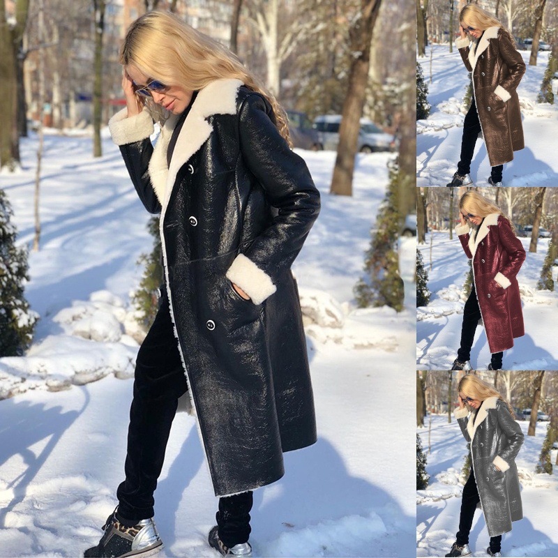 Picture of Winter leather coat Export Nordic Winter Snow Mid-length Warm PU Leather Coat Women's Coat