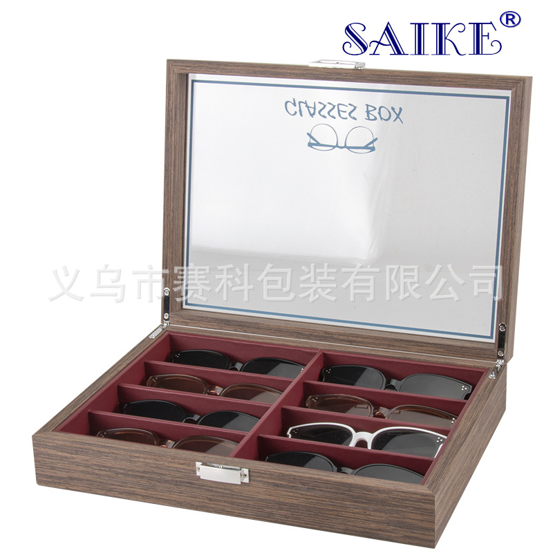 Picture of in stock black walnut wood high-end 8-position glasses storage display box 8 sunglasses sunglasses storage box