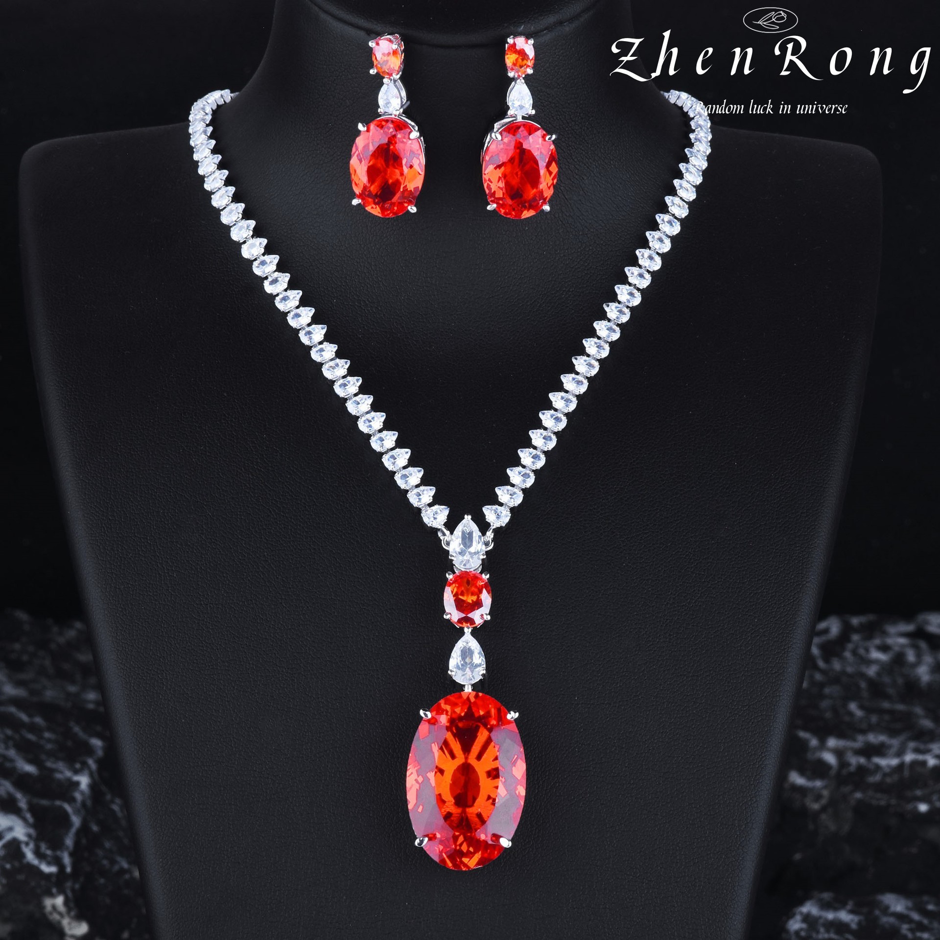 Luxury Full Diamond Fanta Papalacha Chain Dress Dinner Earrings Bridal Wedding Jewelry Ring Color suit