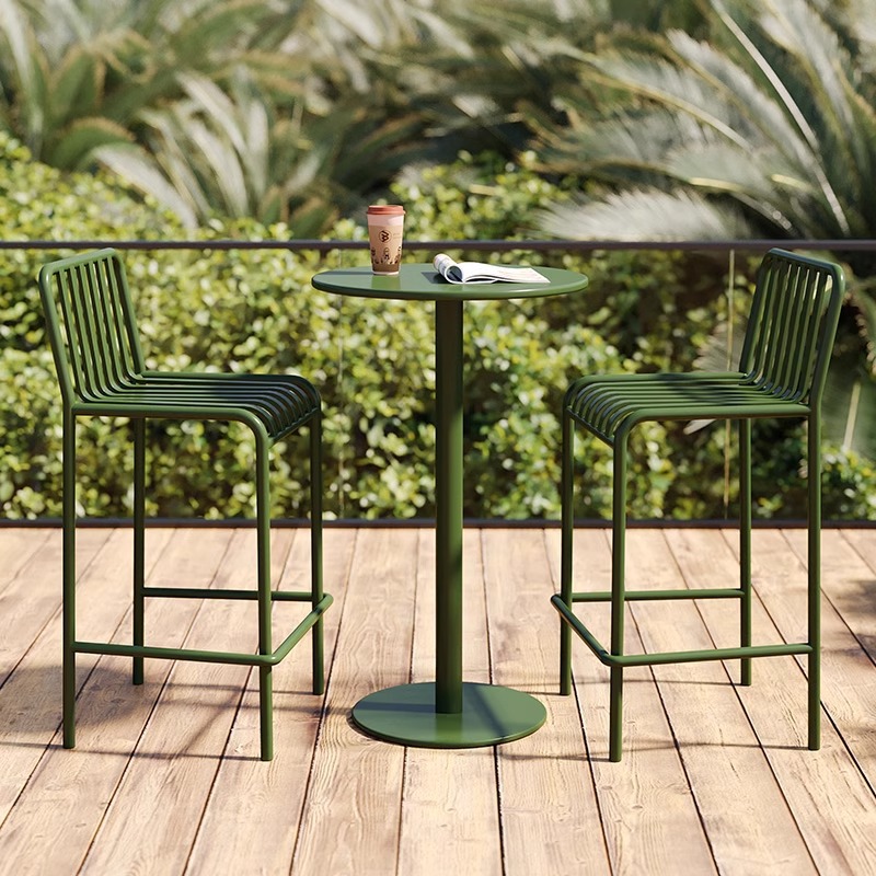 Modern Outdoor Creative Tall Bar Table and Chair Ironwork Villa Courtyard Cafe Milk Tea Shop Balcony Table and Chair Combination