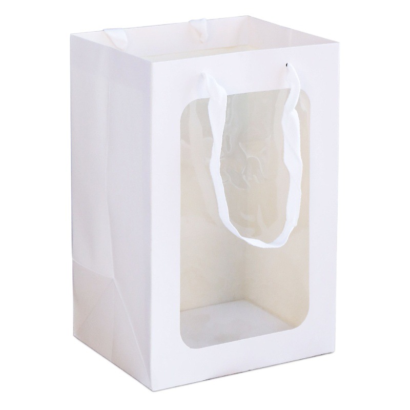 White Window Tote Bag, Transparent Window Gift Packaging Bag, Bouquet Small Paper Bag, Souvenir Birthday Flower Gift Bag