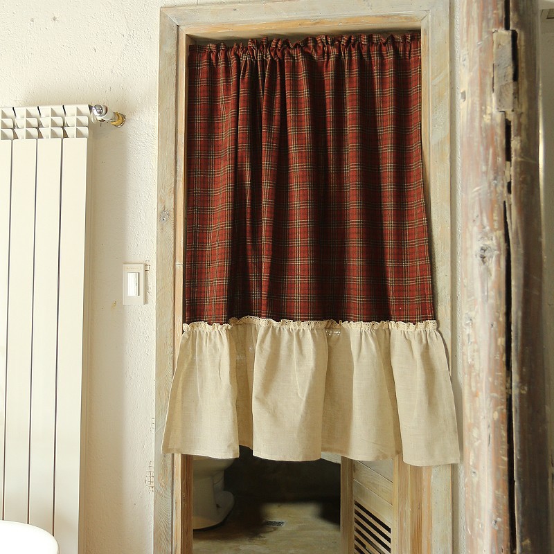 American country British red plaid door curtain shading curtain half curtain punch-free bedroom bathroom