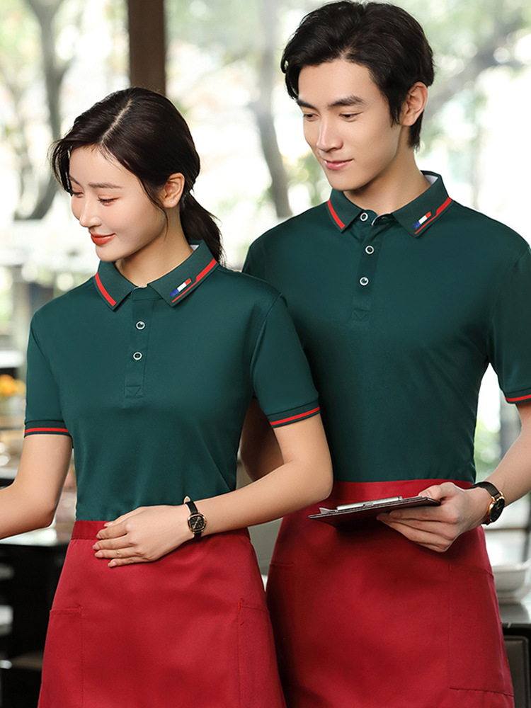 Picture of Catering Waiter Work Clothes Short-Sleeved T-Shirt Ice Silk Cotton Work Clothes Female Supermarket Burger Fast Food Restaurant Work Clothes Embroider