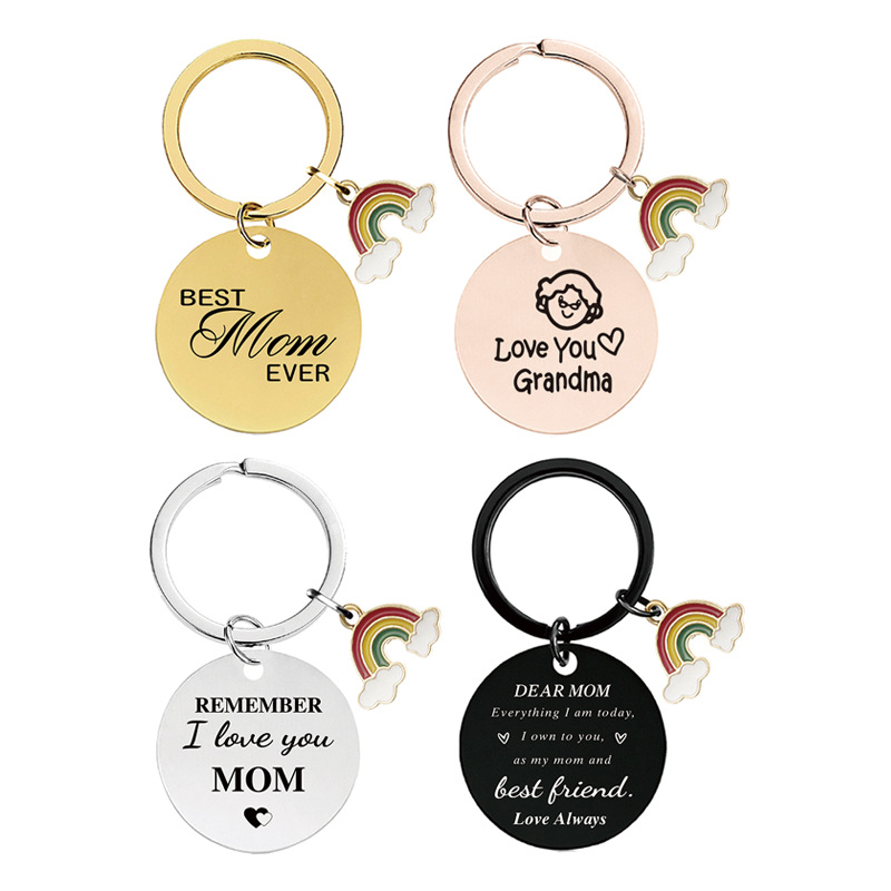 Europe and the United States cross-border new stainless steel keychain mother's day holiday gift rainbow lettering metal keychain wholesale