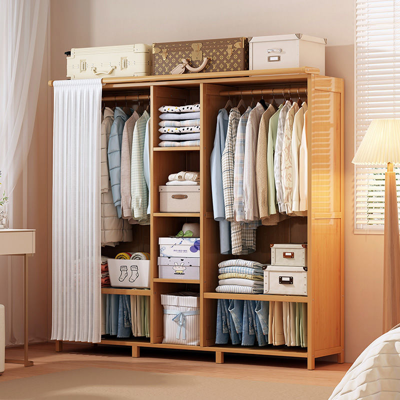 Aa Simple Wardrobe Rental Room Dustproof Economical Strong and Durable Hanging Wardrobe with Curtain Bedroom Large Capacity Cc