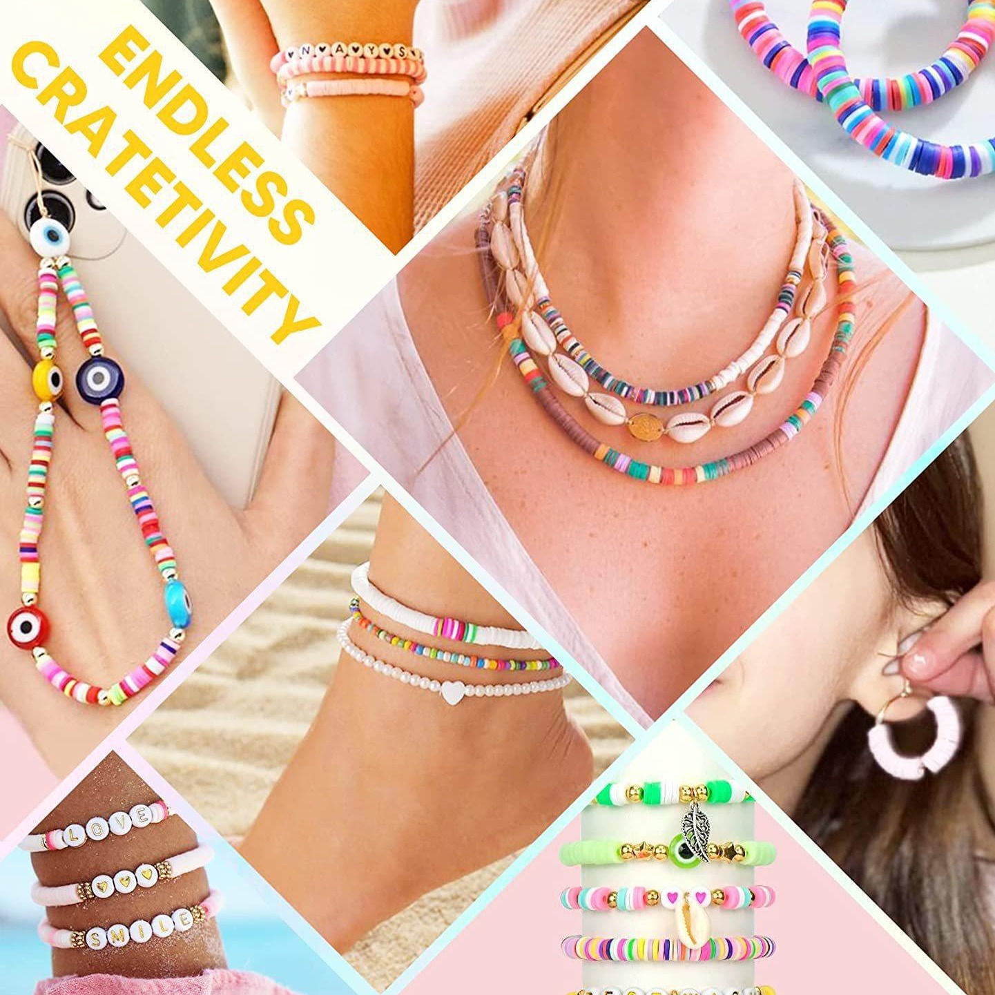 Picture of Soft Clay Soft Clay Pieces Millet Beads Letter Beads Loose Beads Spacer Beads Elastic Cord DIY Handmade Set Bead String Jewelry