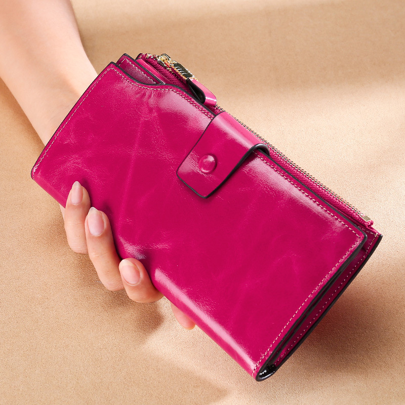 Picture of Cross-Border Genuine Leather Long Women's Wallet Rfid Anti-Theft Multi-Card Slot Wallet Retro Oil Wax Leather Girls' Clutch Bag