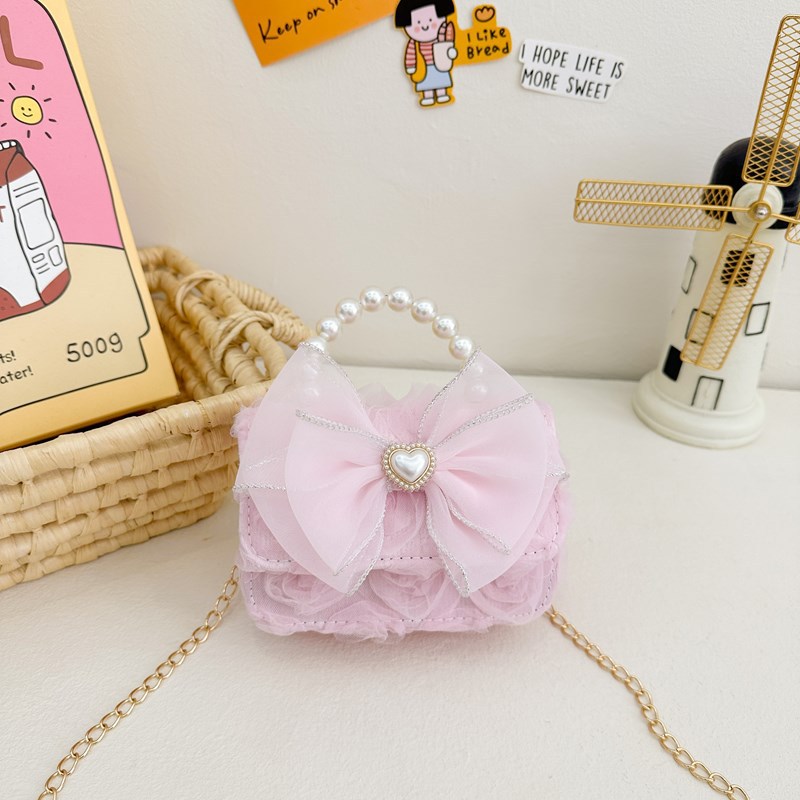 Picture of Korean Style Princess Handbag Fashion Bow Children Shoulder Bag Stylish Cute Girl Small Square Bag