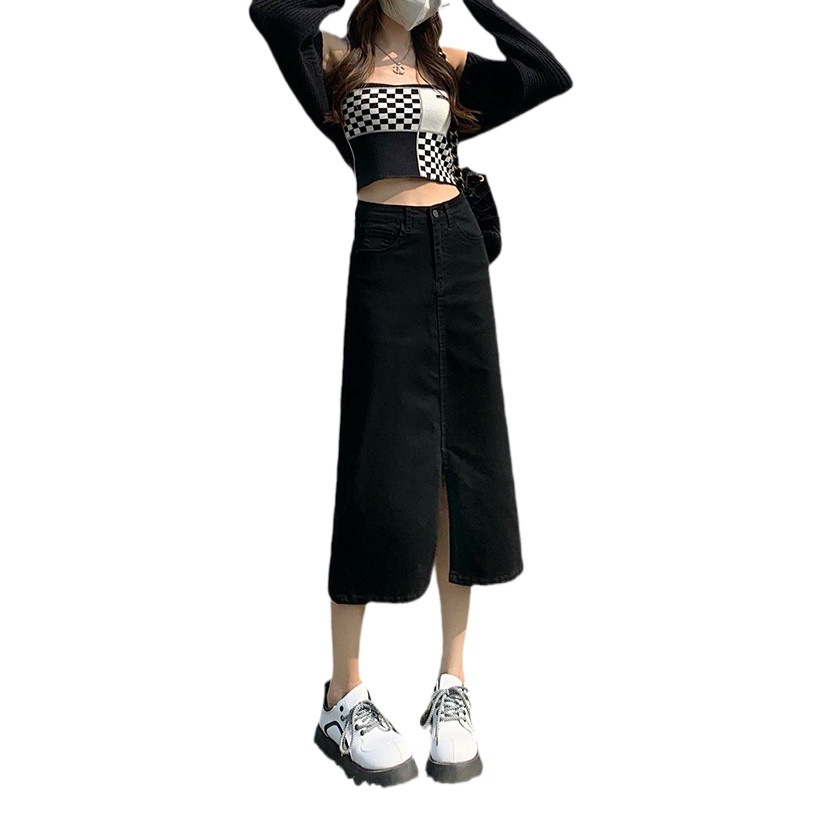 High waist split Denim skirt for women 2024 new autumn A- line skirt sheath skirt small pear-shaped long skirt