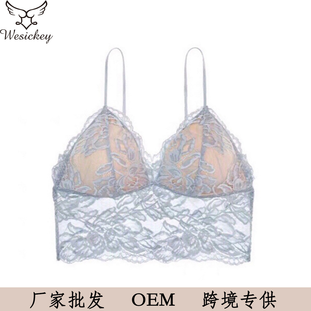 French Style Underwear Women's Sexy Thin Cotton No Steel Ring Beautiful Back Bra Sling Large Chest Showable Small Vest Lace Bra