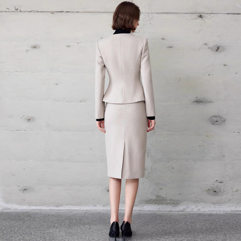 Picture of Autumn and Winter Fashion New Retro Oatmeal Color Round Neck Professional Women's Dress suit Elegant Female President Manager Formalwear