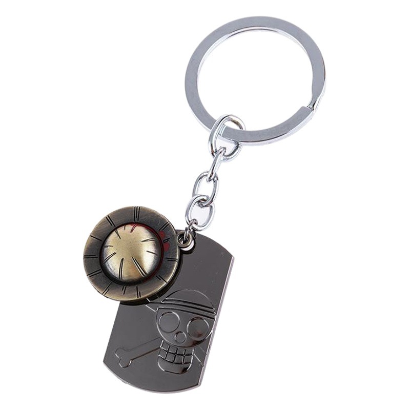 New animation surrounding one piece Lufei straw hat logo key chain double tag metal key pendant wholesale