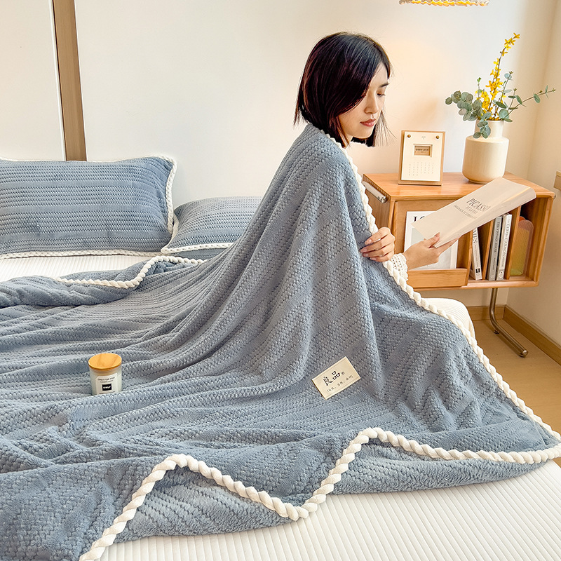 Picture of Cross-border Autumn and Winter Thickened Class A Milk Fleece Jacquard Blanket Office Nap Blanket Coral Fleece Cover Blanket Sofa Blanket