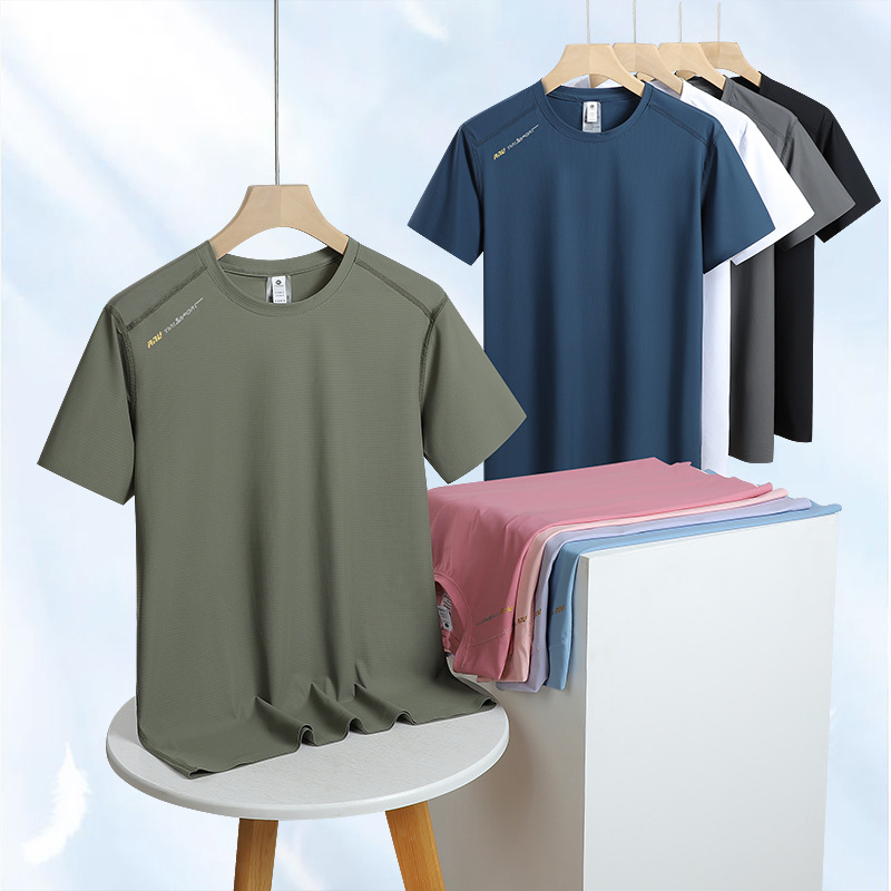 Summer Crewneck T-shirt Summer Ice Silk Short-sleeved T-shirt Men's Breathable Quick-drying Short-sleeved Loose Thin T-shirt Men's Summer