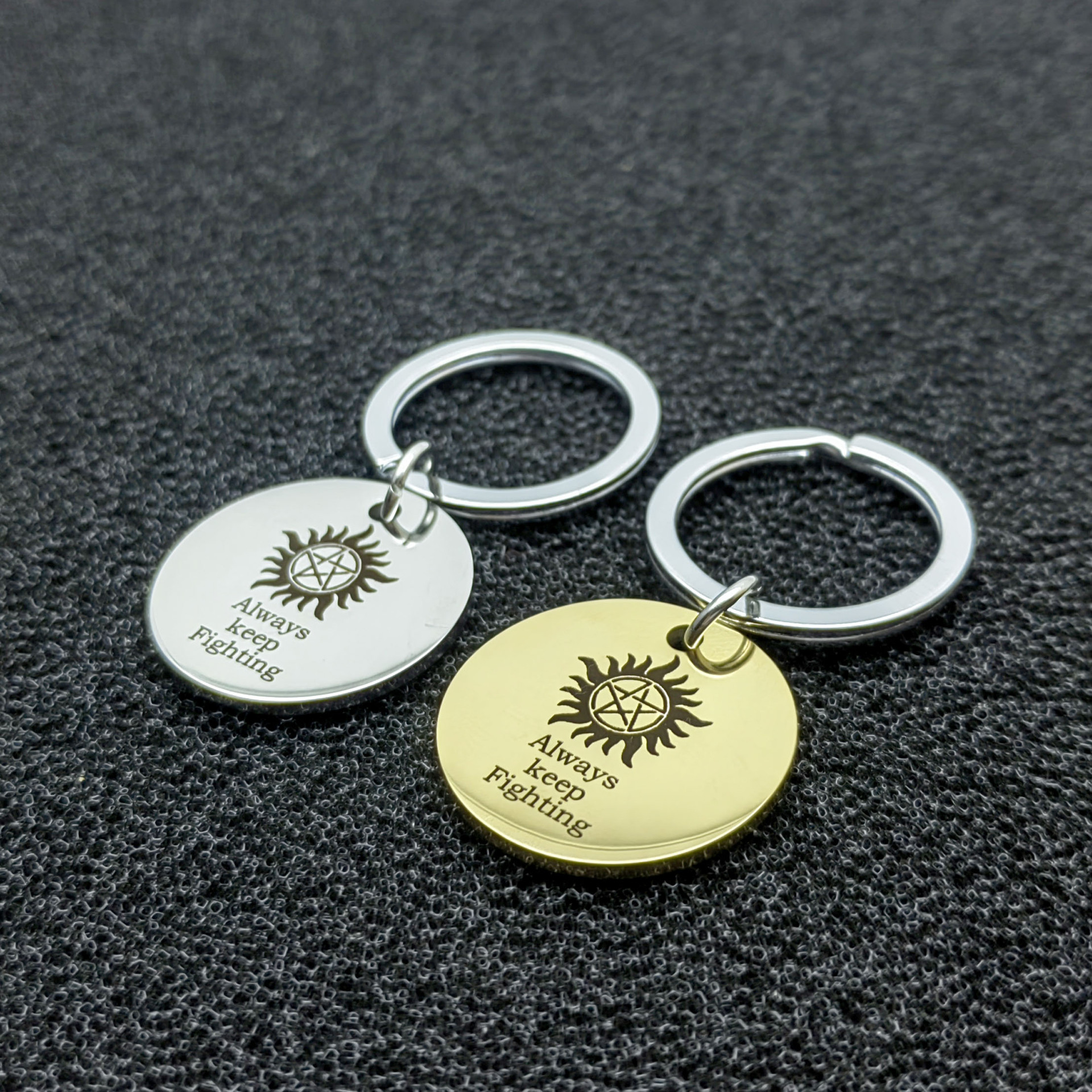Cross-border hot sale Always keep Fighting stainless steel keychain couple keychain wholesale