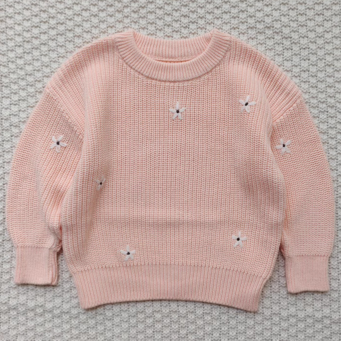 Picture of Ready-Made Hand-Embroidered Flower Cross-Border Pure Cotton Baby Knitwear Category a Autumn and Winter Bottoming Long-Sleeved Baby Girl Pullover Knitwear