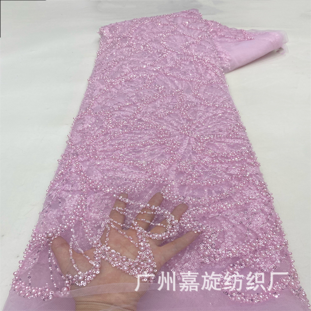 Foreign Trade Large Machine Embroidery Heavy Flower Beading Sequin Mesh Fabric Wedding Dress Veil Decorative Embroidery Cloth Lace