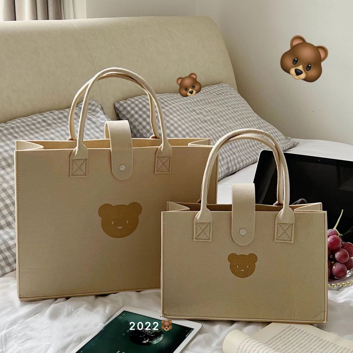 Felt bag bear handbag printable logo simple large capacity felt handbag shopping bag manufacturers wholesale