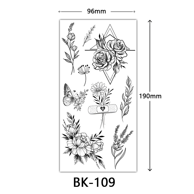 Picture of Cross-Border Supply of Sketch Flower Tattoo Stickers, Sketch Tattoo Stickers, Rose Flower Black and White Flower Tattoo