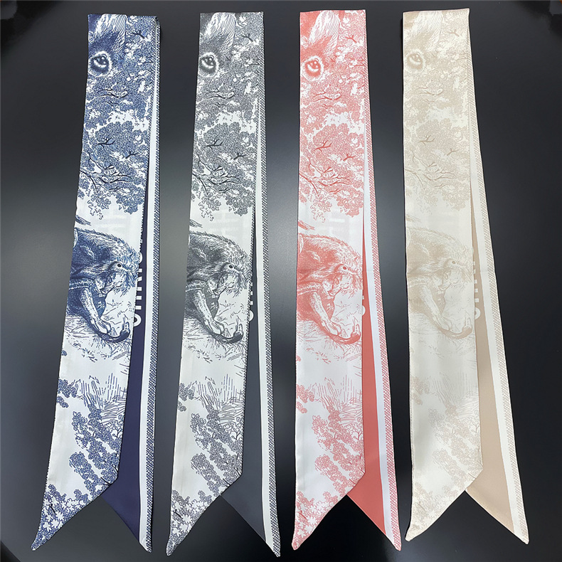 Imitation Silk Scarf Spring Long Scarf Printed Decorative Small Scarf Hair Belt Mother's Day Gift Mother's Scarf