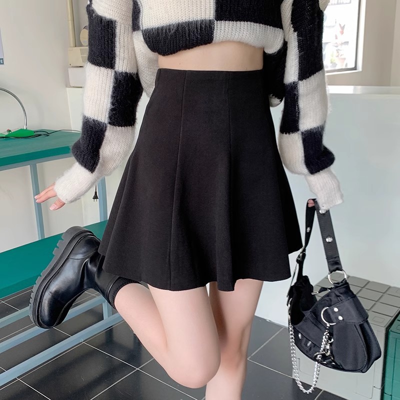 Woolen Skirt Women's Spring Sky Matching Sweater Small High Waist A- Line Pleated Skirt Short Skirt 2024 New Umbrella Skirt