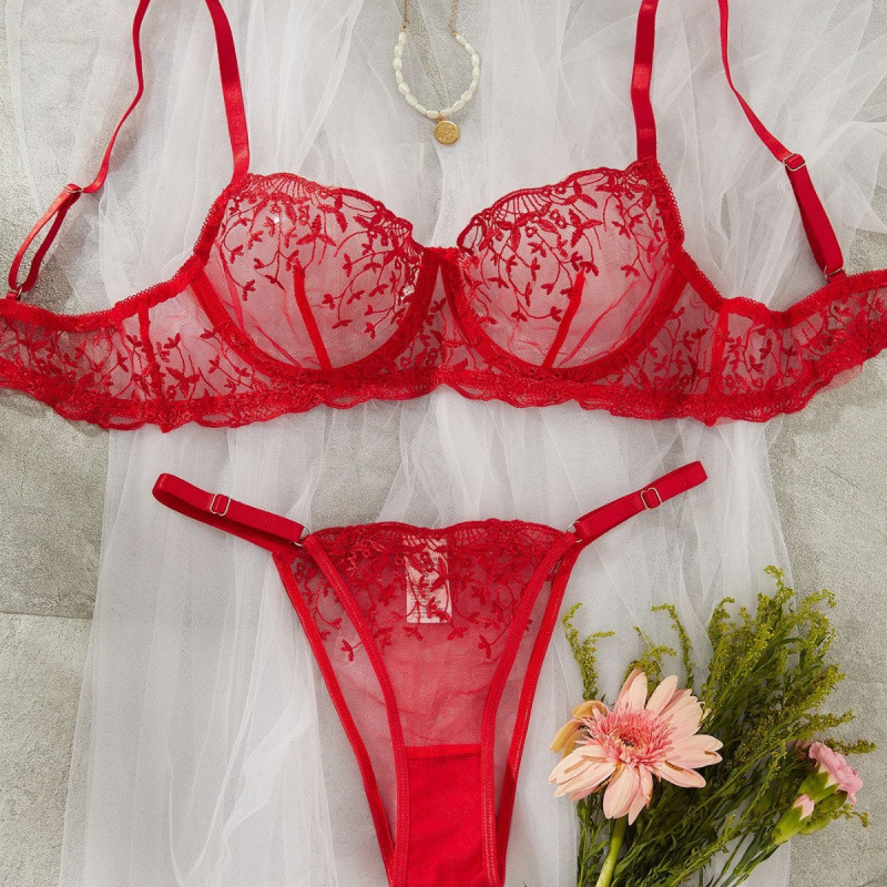 Cross-Border Foreign Trade Autumn New Style Mesh Embroidery See-Through Sexy Niche Design Sexy Suit with Steel Ring