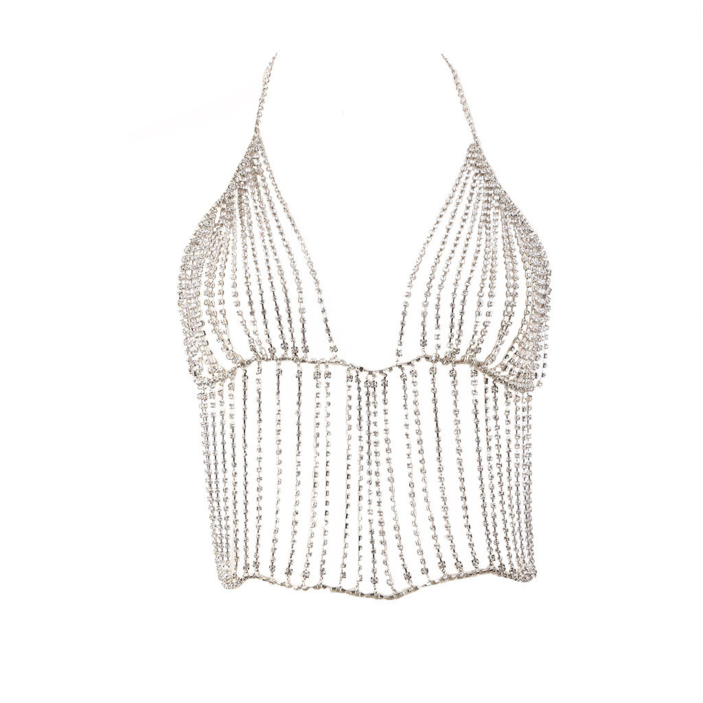 Picture of European and american cross-border jewelry summer fashion rhinestone bra skirt suit sexy nightclub waist chain tassel body chain female
