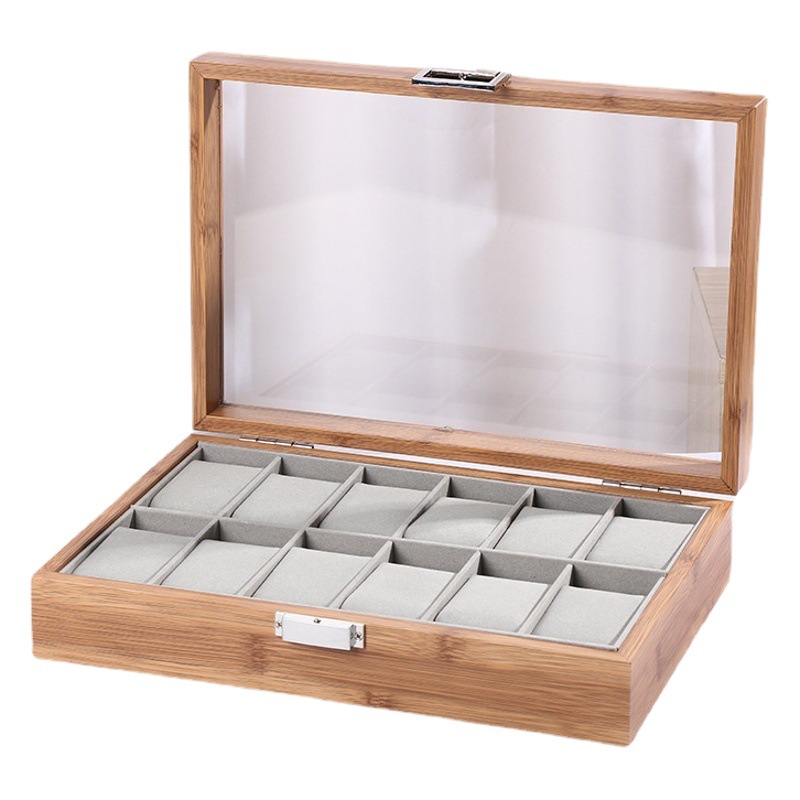 Spot Wooden Window Watch Storage Box Large Capacity Watch Display Box Cross-Border High-End Bamboo Watch Storage Box