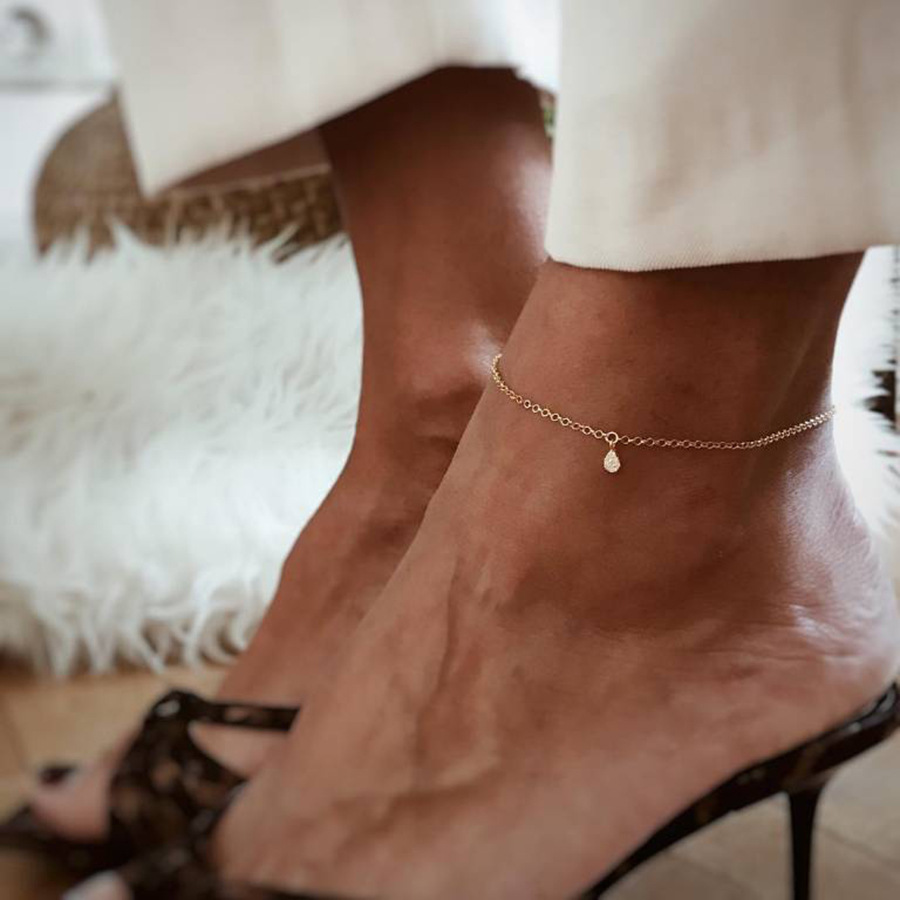 Cross-border Jewelry Fashion Elegant Simple Single Layer Water Drop Diamond Anklet Anklet for Women