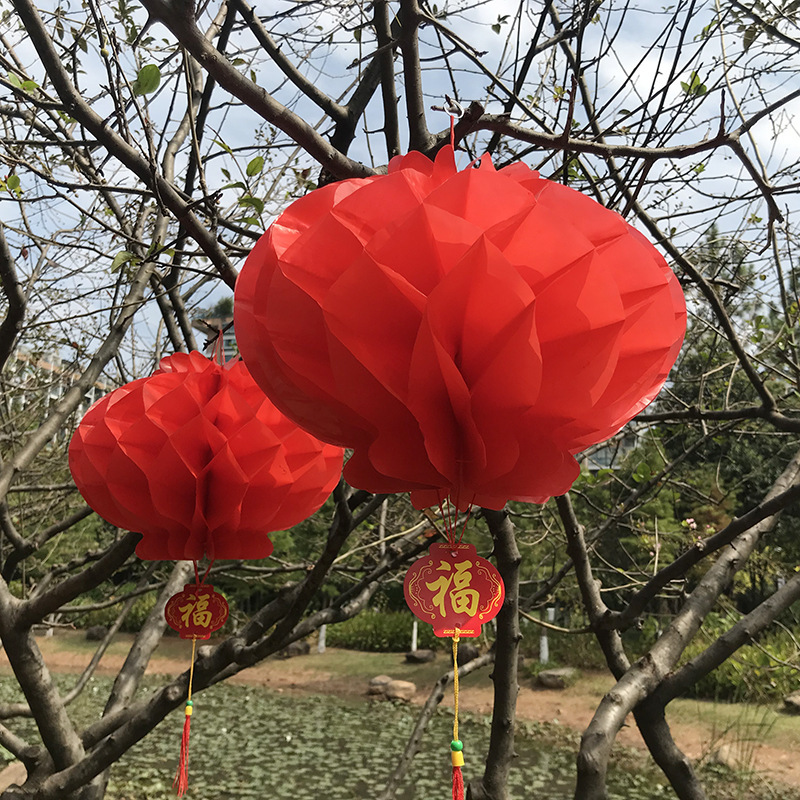 Picture of New Year's day New Year wedding festive folding paper lantern opening festival decoration plastic red paper small lantern outdoor decoration