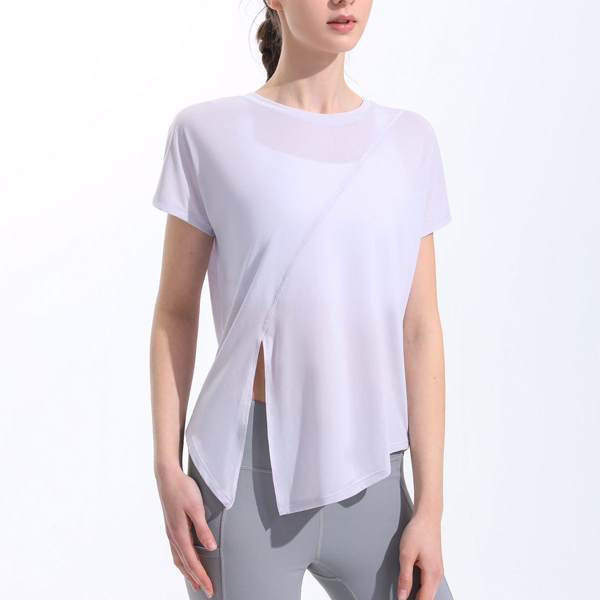 Picture of RUNA PULSE Sports Short-sleeved Women's Loose Quick-drying Fitness Clothes Cool T-shirt Top Split Yoga Clothes Blouse