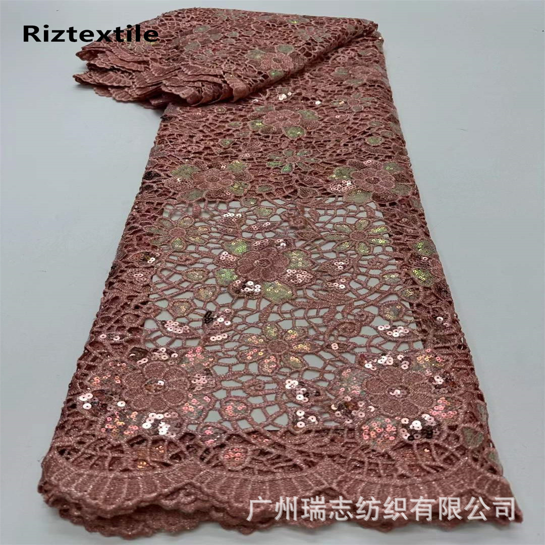 Picture of Nigeria Hollow Sequin Water Soluble Embroidered Cloth African Wedding Dress Dress Lace Fabric african lace