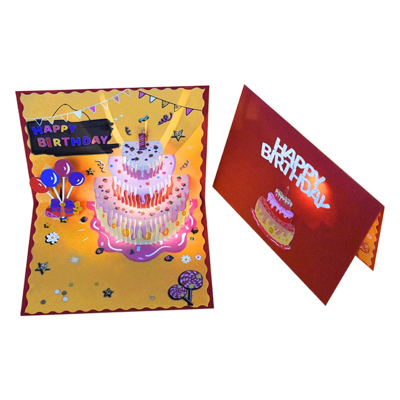 Cross-border Amazon Birthday Greeting Card Stereo Music with Lighting Creative Strawberry Cake Handmade Card Gift Wholesale