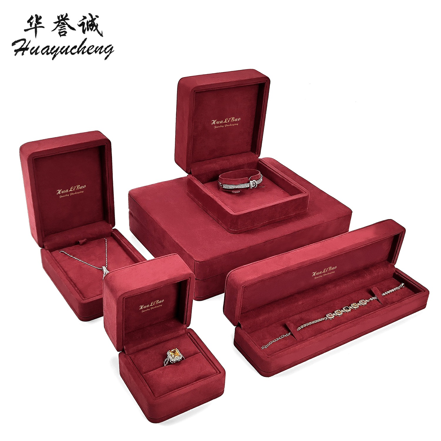 Spot Multi-Size Classy Imitation Leather Velvet Jewelry Box Classy Dark Red Jewelry Storage Box Elegant Set Decoration