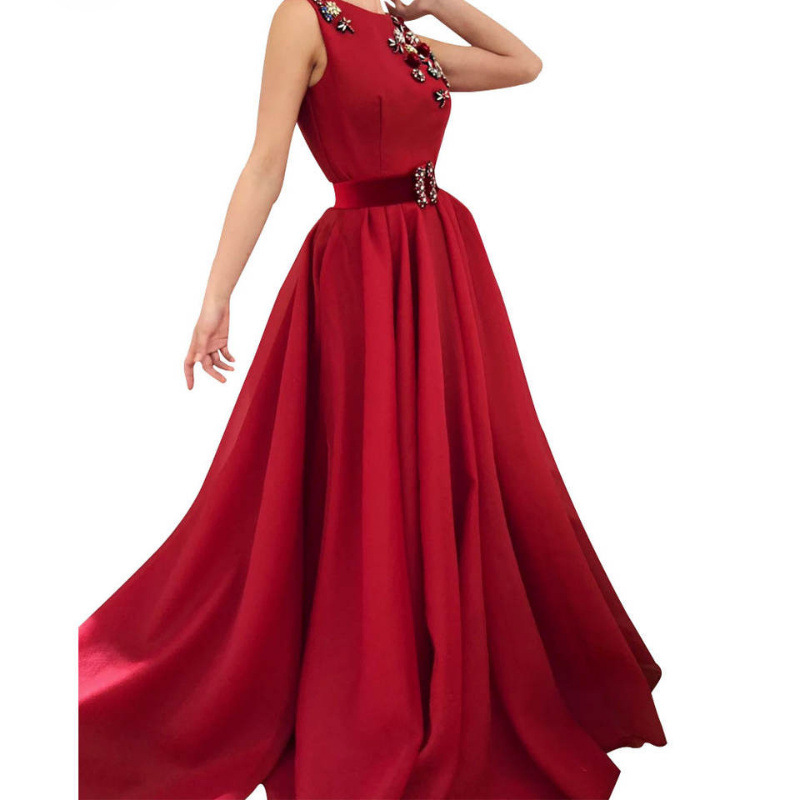 Picture of Cross-border Amazon festive red slim-fit sleeveless banquet performance host evening dress bridesmaid daily dress