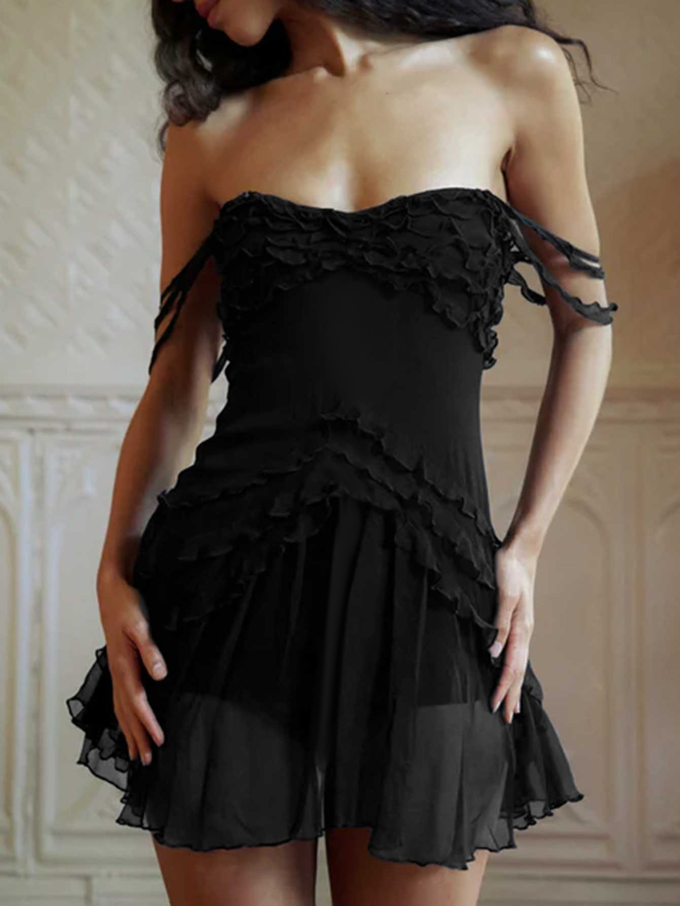 European and American Women's Clothing Ins Gauze Slim-fit dress Short Dress Spice Girls Sling Tube Top Holiday Style dress Summer