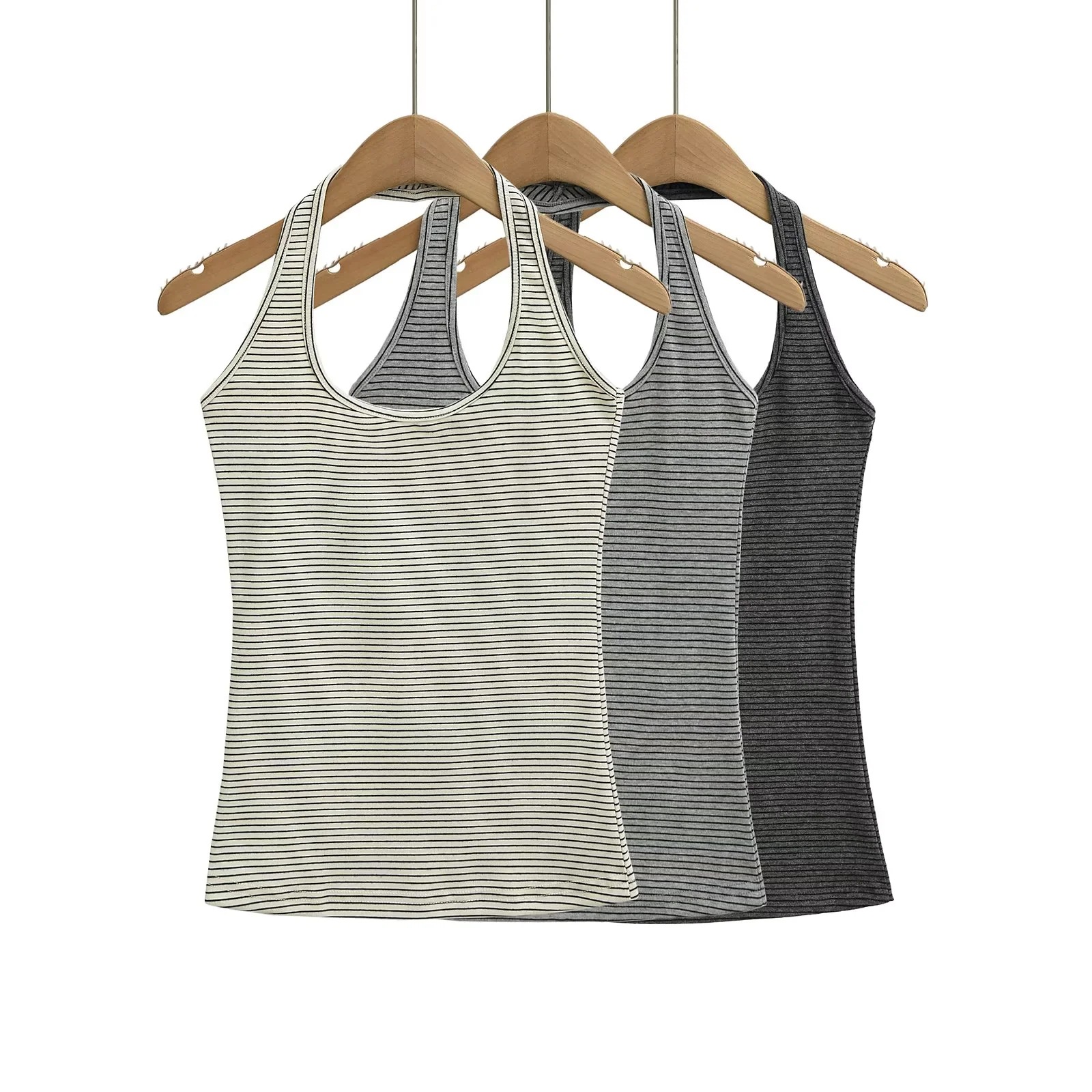 Korean Style Spicy Girl U-Neck Halter Neck Slim Striped New Sexy Simple Versatile Base Tank Top for Women