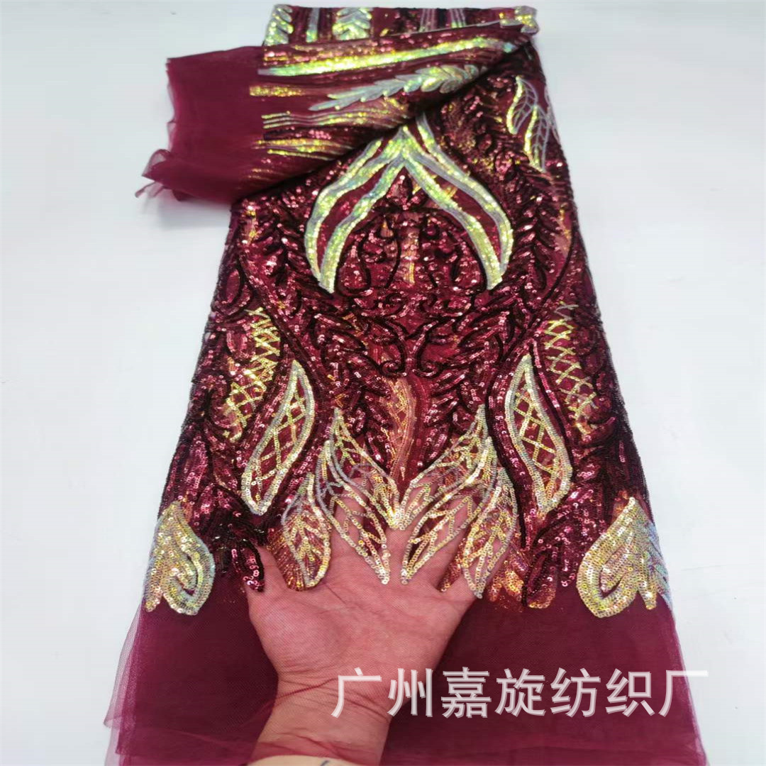 Picture of Cross-border e-commerce in stock fishtail wheat spike sequins embroidered African lace wedding dress embroidered cloth Sequins Lace