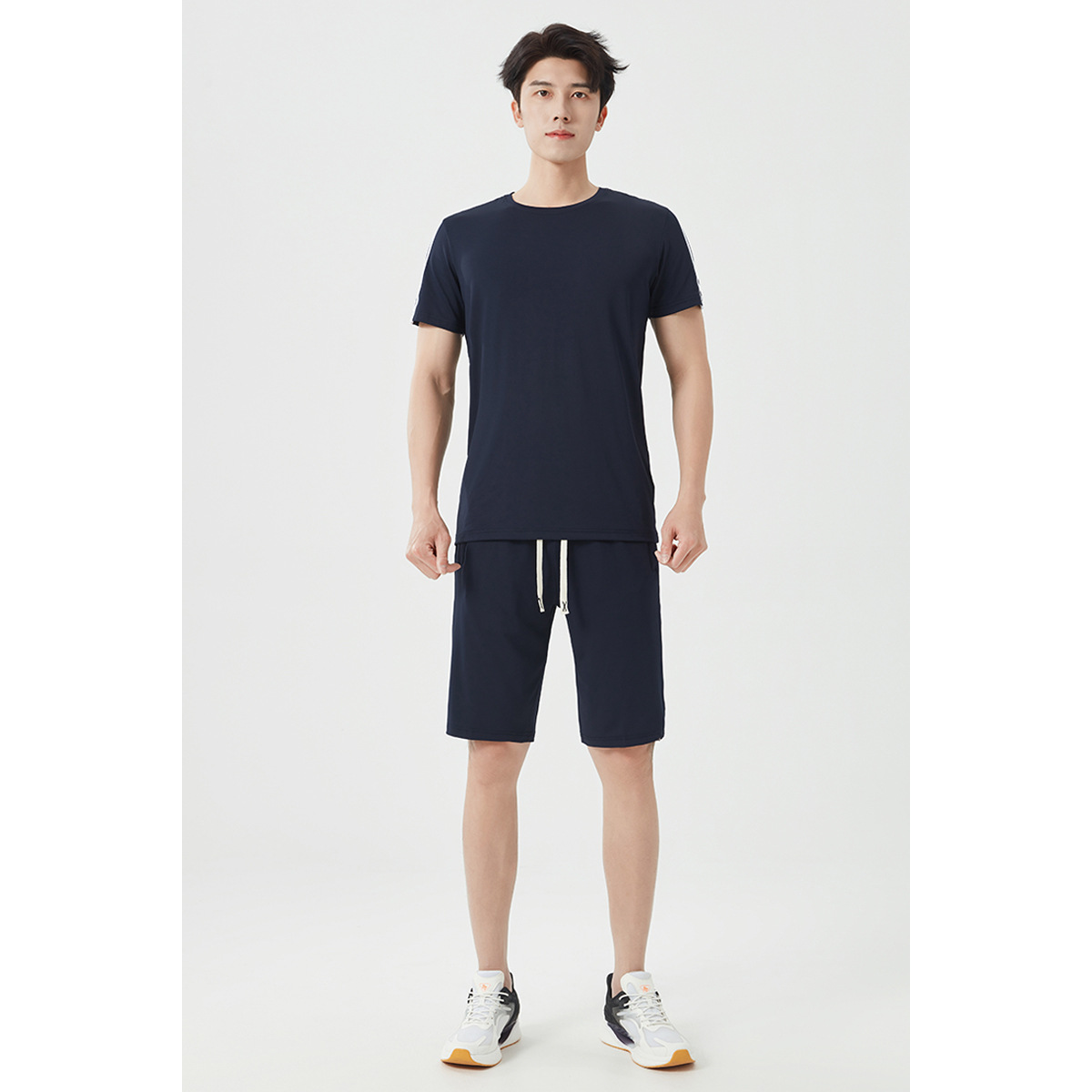 Summer Thin Short-Sleeved Suit Men's Short Set Quick-Drying Ice T-Shirt Men's Large Size Three-Stripe Sports Shorts