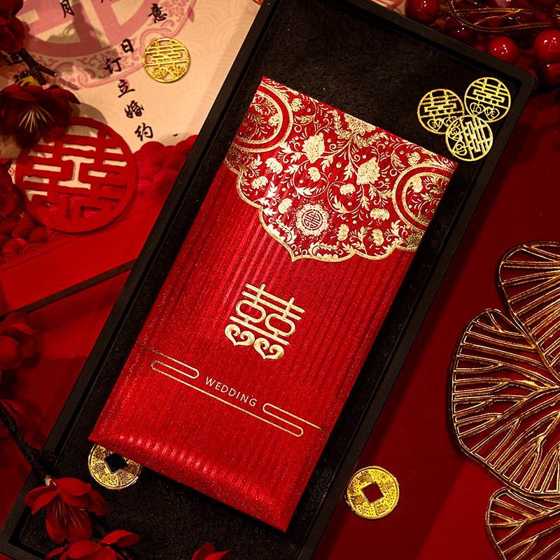 Picture of Wedding supplies wedding red envelope golden onion happy word hot stamping red envelope wholesale profit is the wedding red envelope bag change happy bag